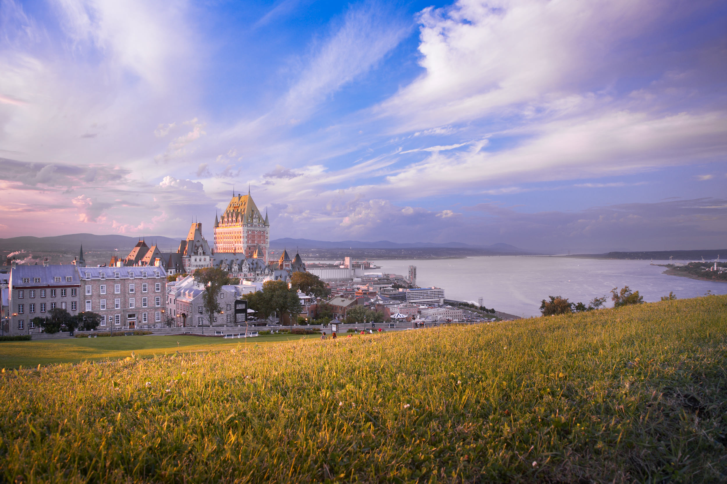 exterior view of chateau frontenac along the st lawrence river