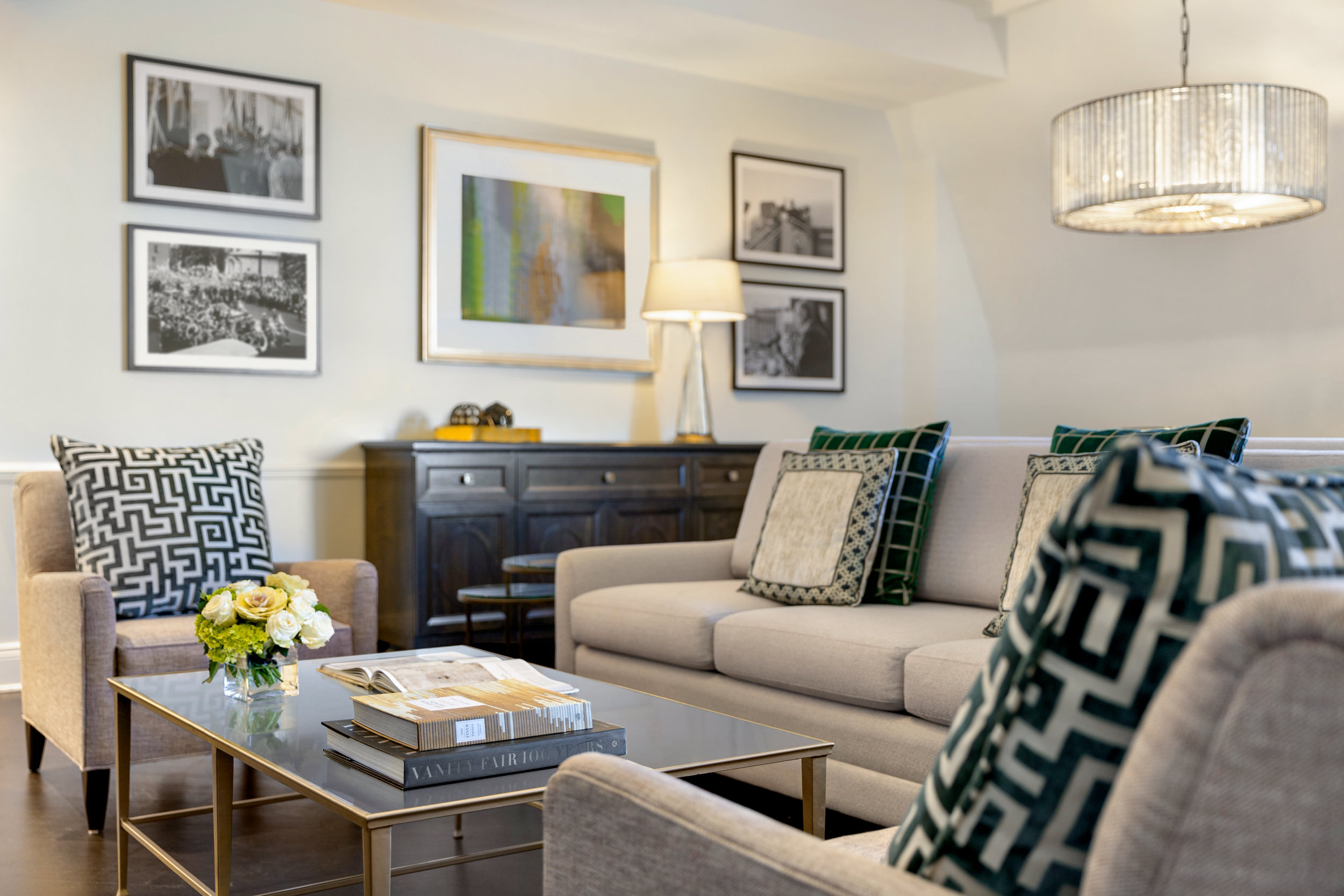 close up of living room sofas