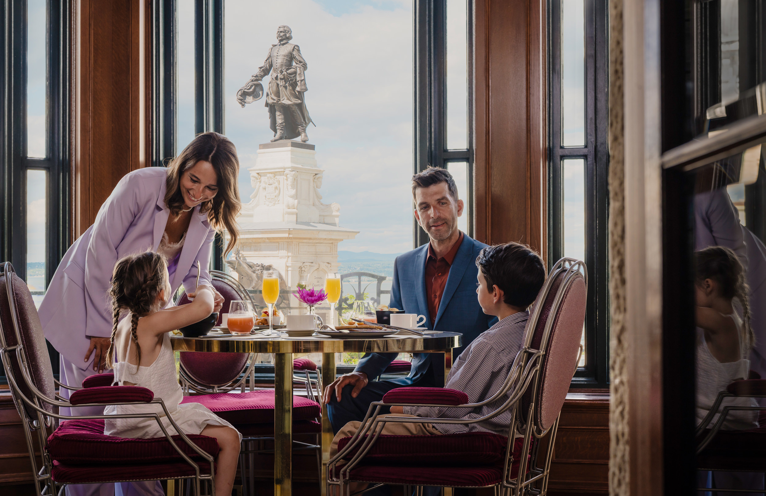 Family eating dinner at restaurant