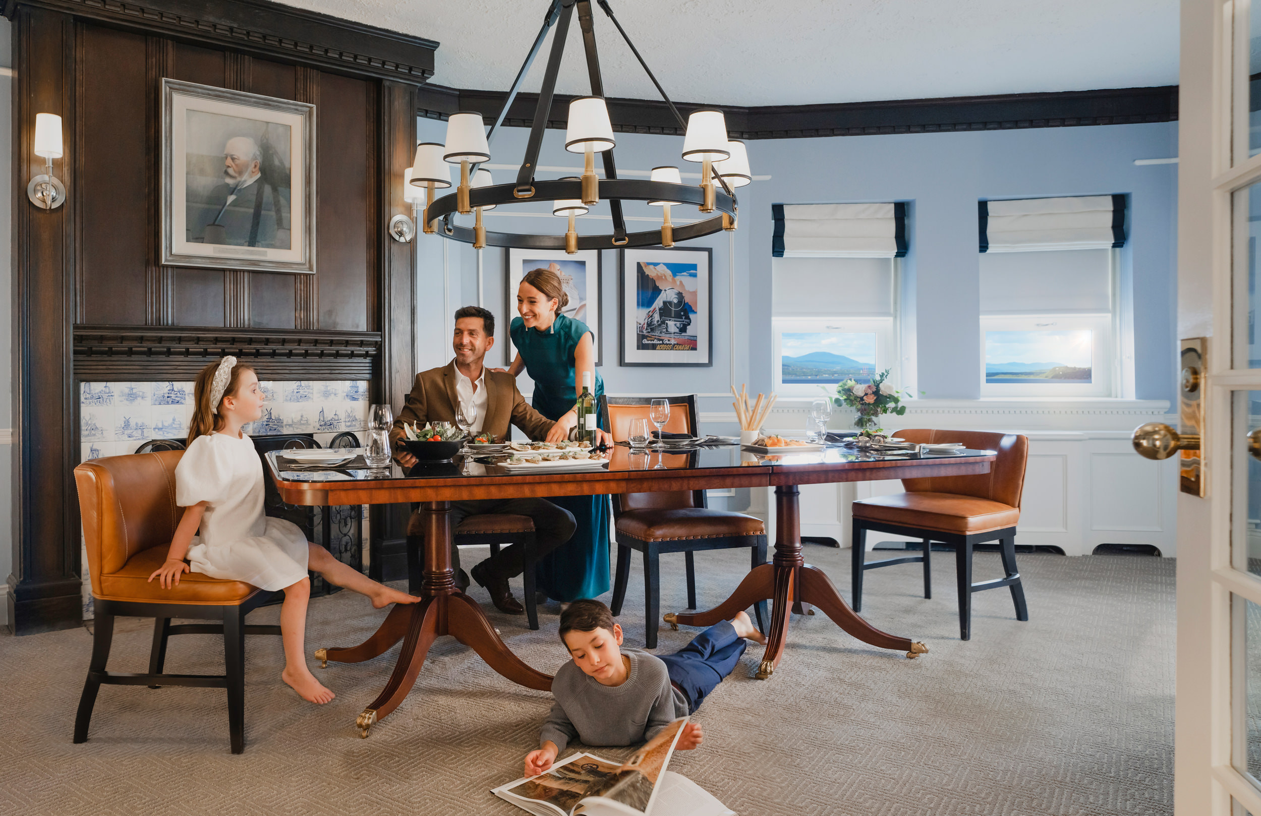 a family enjoying a meal in the dining room