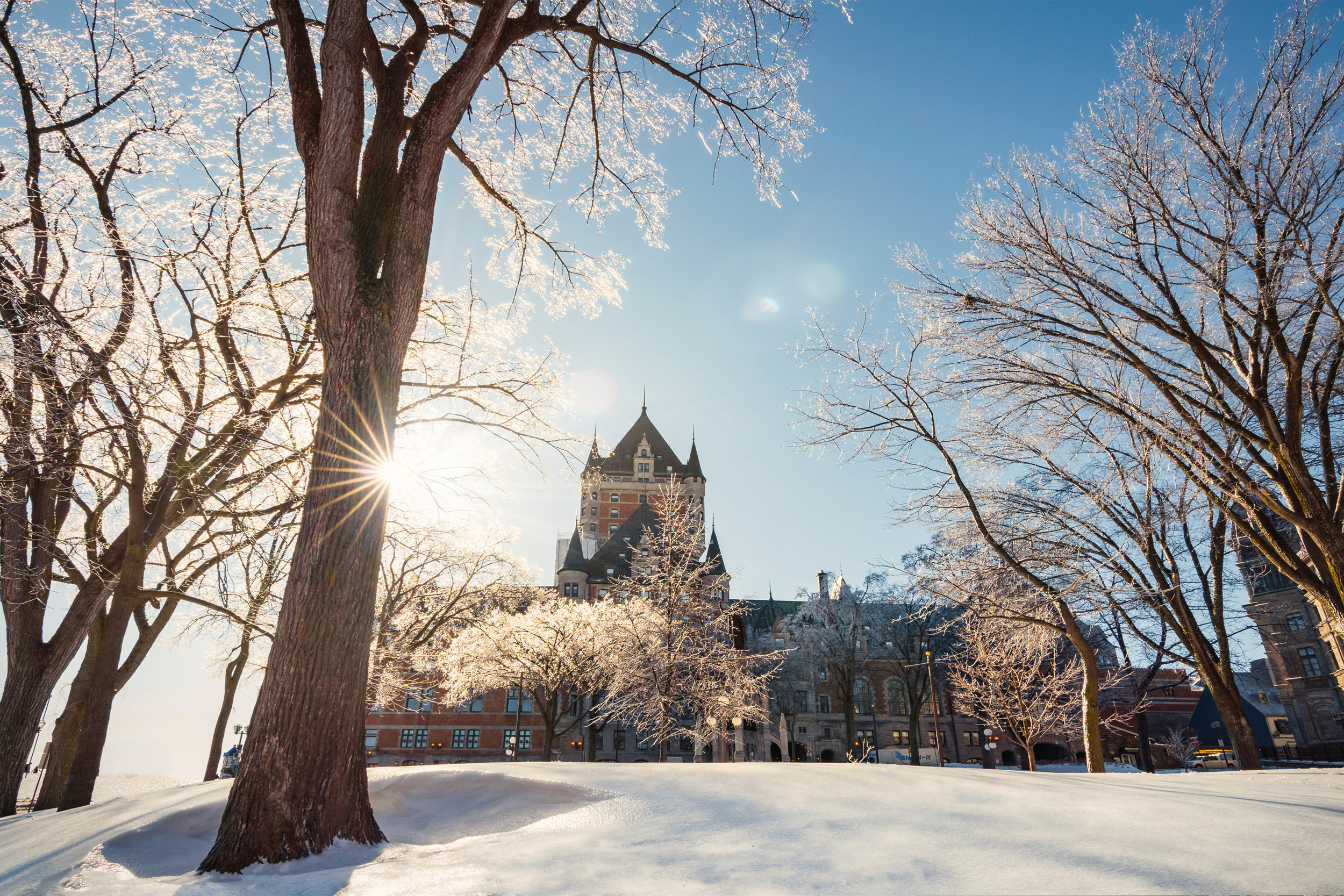 château frontenac grounds covered in snow