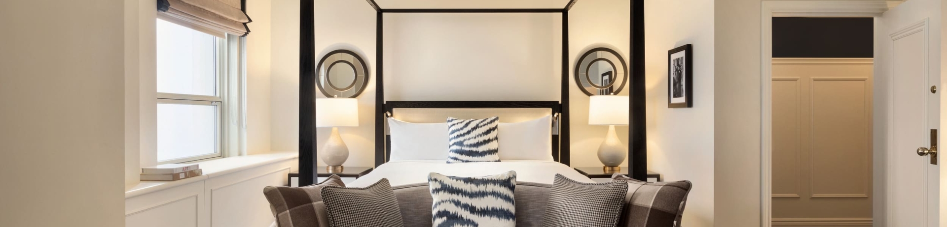 straight on view of bed and couch