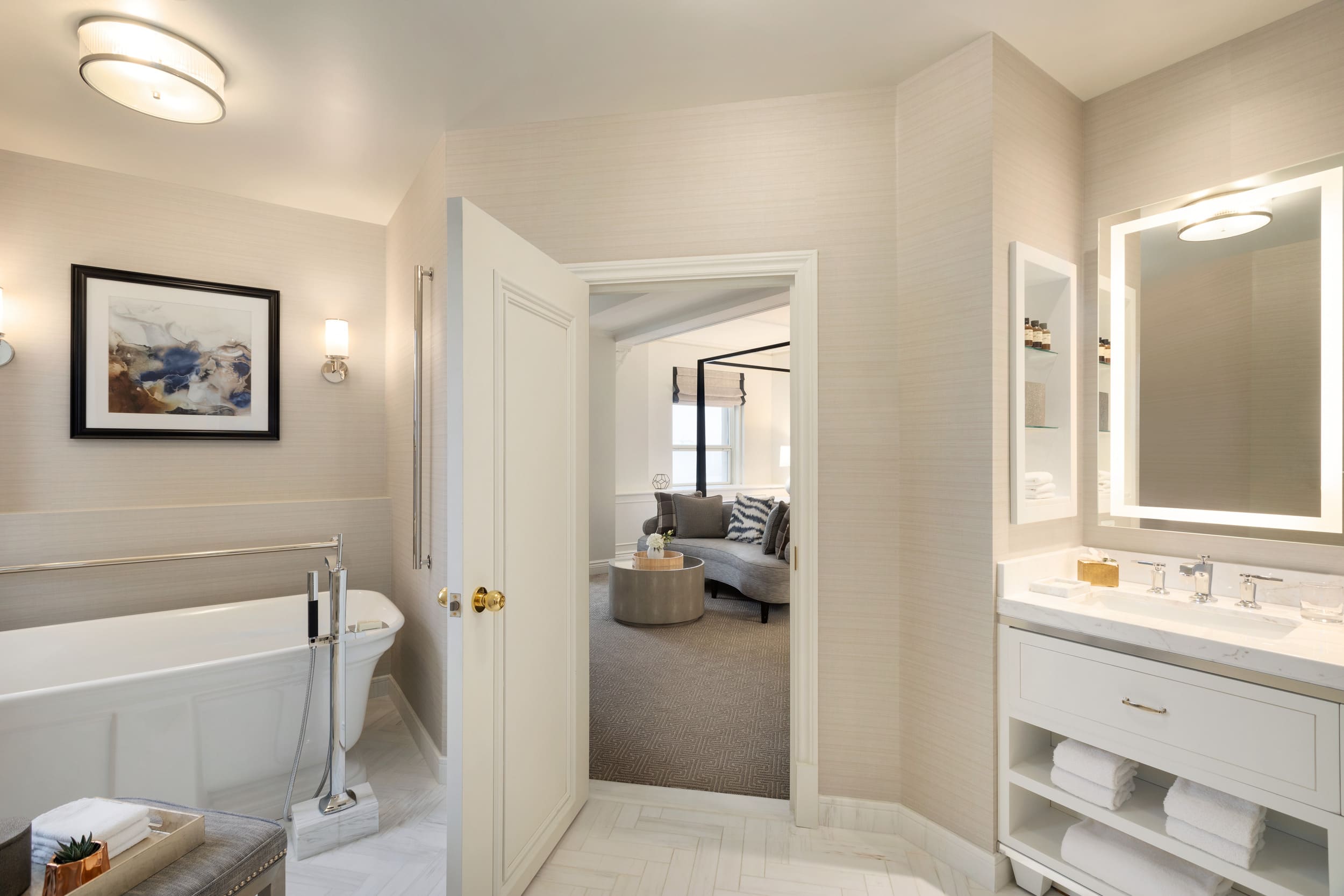 bathroom with view of bedroom