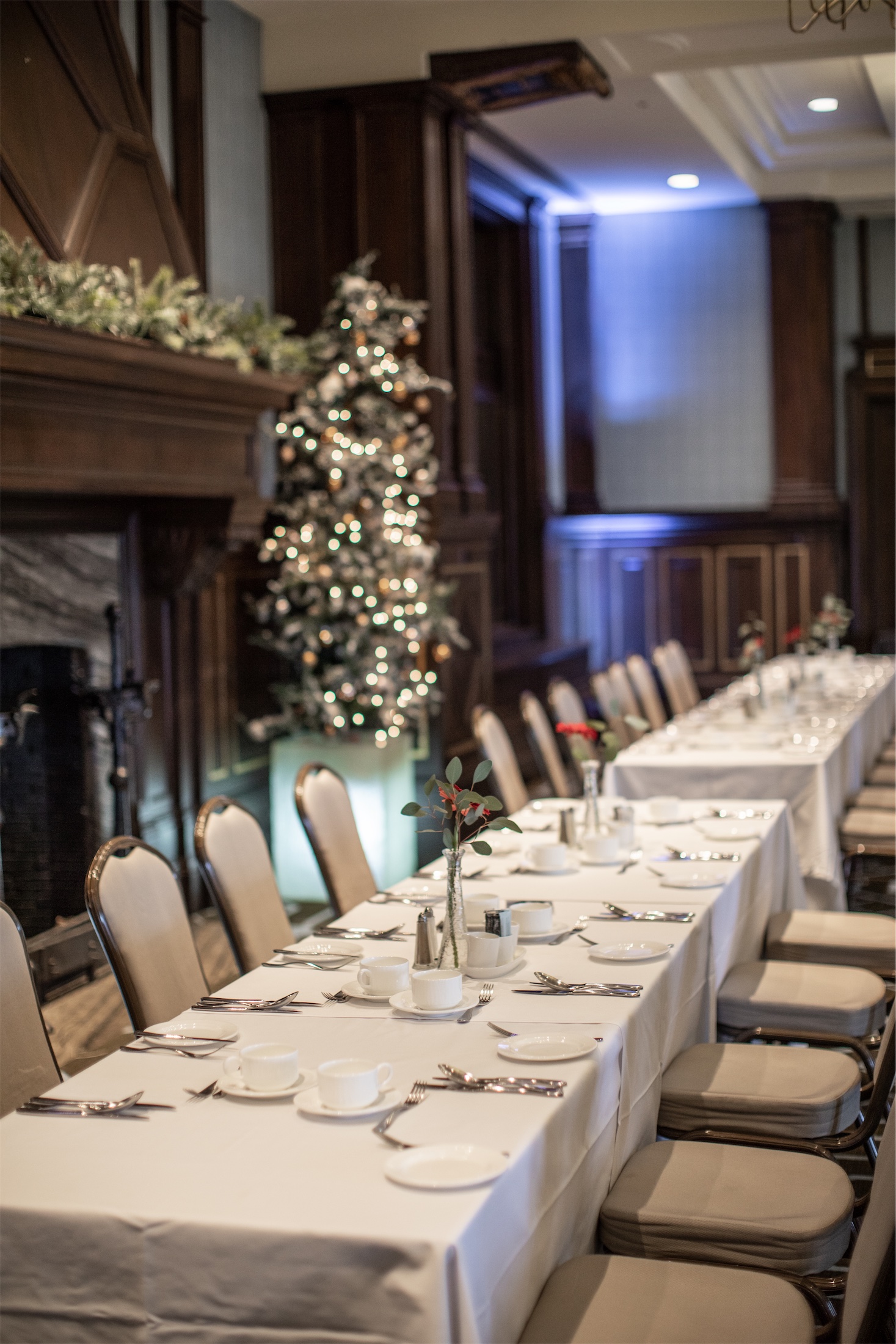Table set for a holiday buffet in the Frontenac Room